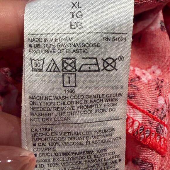 Old Navy Red Floral Puff Sleeve Midi Dress XL Smocked Open Back Cottagecore - Picture 7 of 8